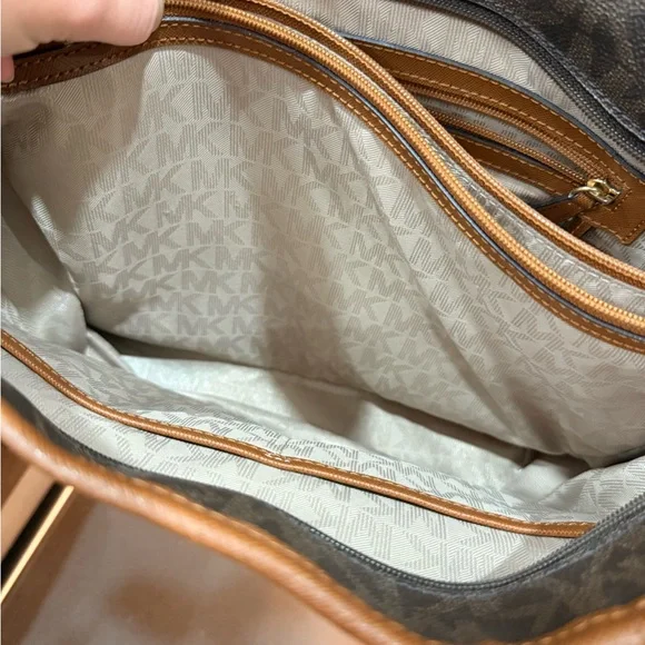 Michael Kors Dark Brown Logo Tote with Tan Trim - Picture 4 of 6